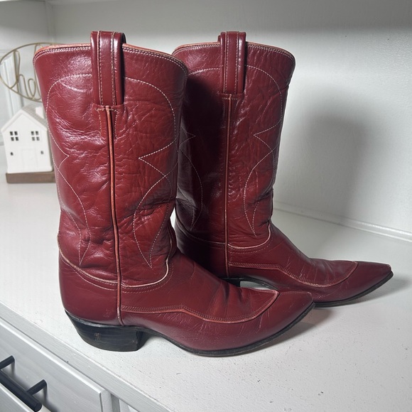 Vintage Tony Lama Gold Label Red Leather Western Boots Women 6.5 Classic Cowboy - Picture 2 of 8